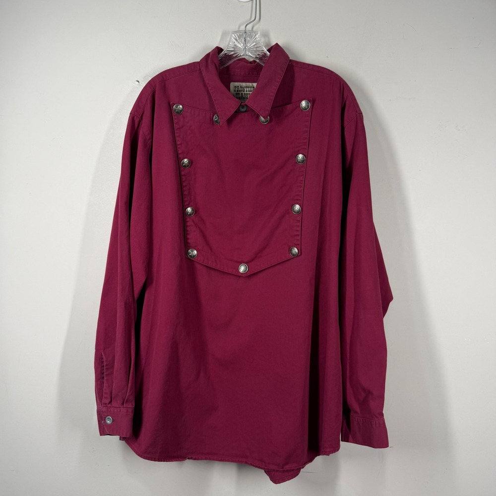 Frontier Classics Mens Burgundy Cotton Bib Front Western Reenactment Shirt Sz L